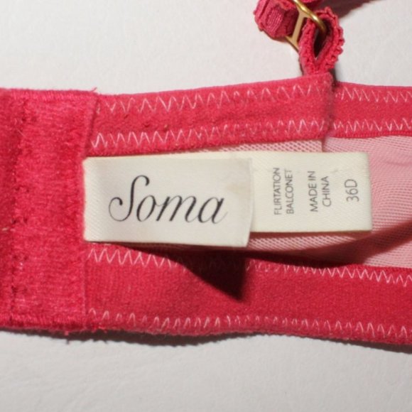 Soma Flirtation Balconet Collection Chantilly Lace Retro Bra Pink Red Size 36D - Picture 8 of 10
